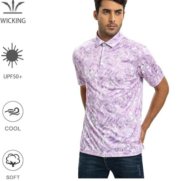 Men's JOYMASAR Short Sleeve Performance Print Golf Shirt Size Medium - Picture 2 of 8